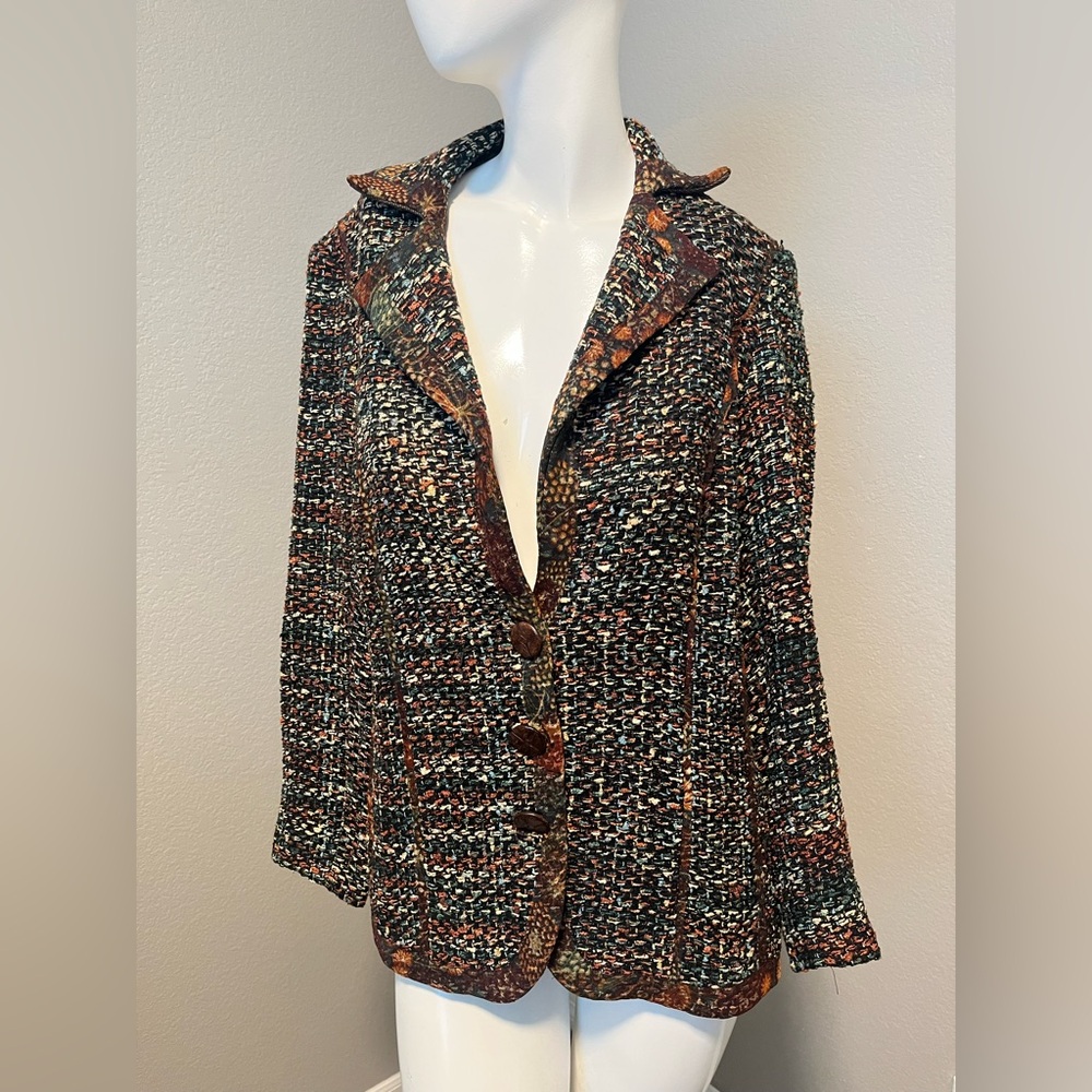 CANVASBACK Women”s  Brown/ Green  3 Button LS Textured Tweed Blazer Size 8